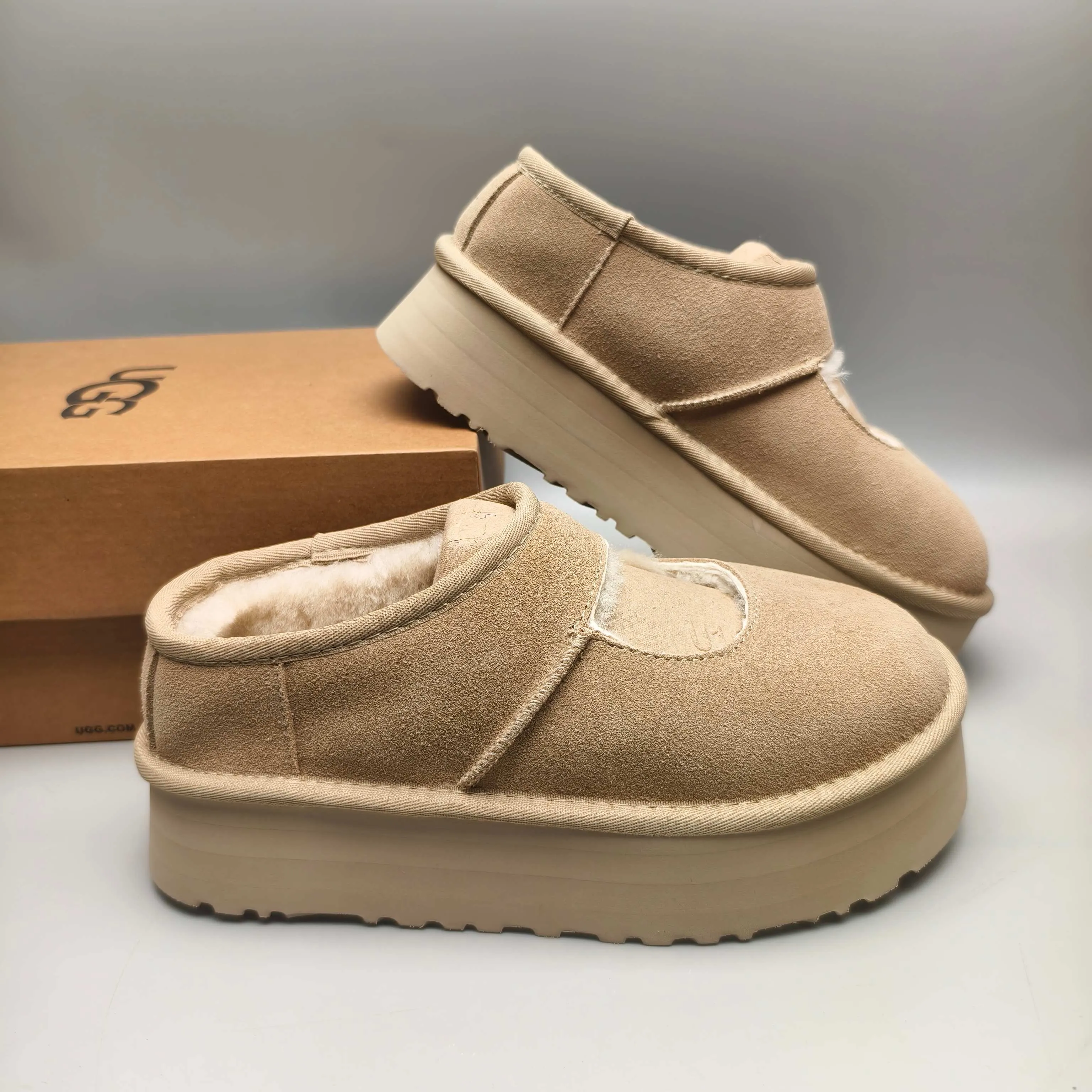 💰480 UGG sheepskin all-in-one snow boots 7612 Mary Jane thick-soled fashion women's shoes Color: Maroon Sand Matching size: 35-40